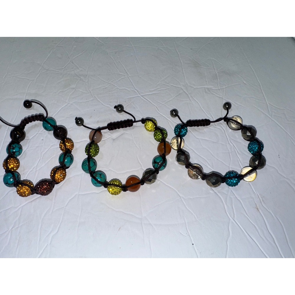 Beaded Bracelet Set Adjustable Boho Colorful Rhinestone Braided Cord
